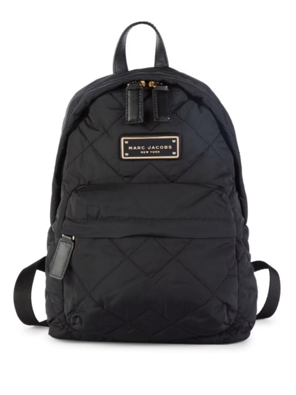 Marc Jacobs Black Quilted Nylon Backpack with Gold Accents
